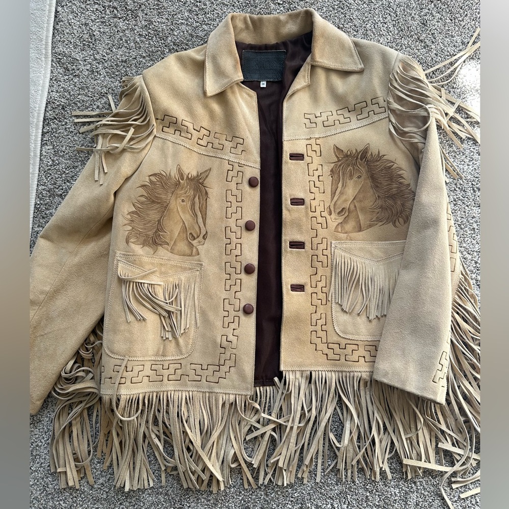 CREACIONES ALEX TAN SUEDE FRINGE COWBOY RANCH COAT size 38